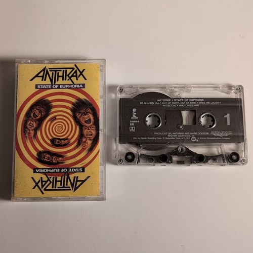 Vintage 1988 Anthrax State of Euphoria Thrash Metal Cassette MEGAFORCE - Picture 1 of 11