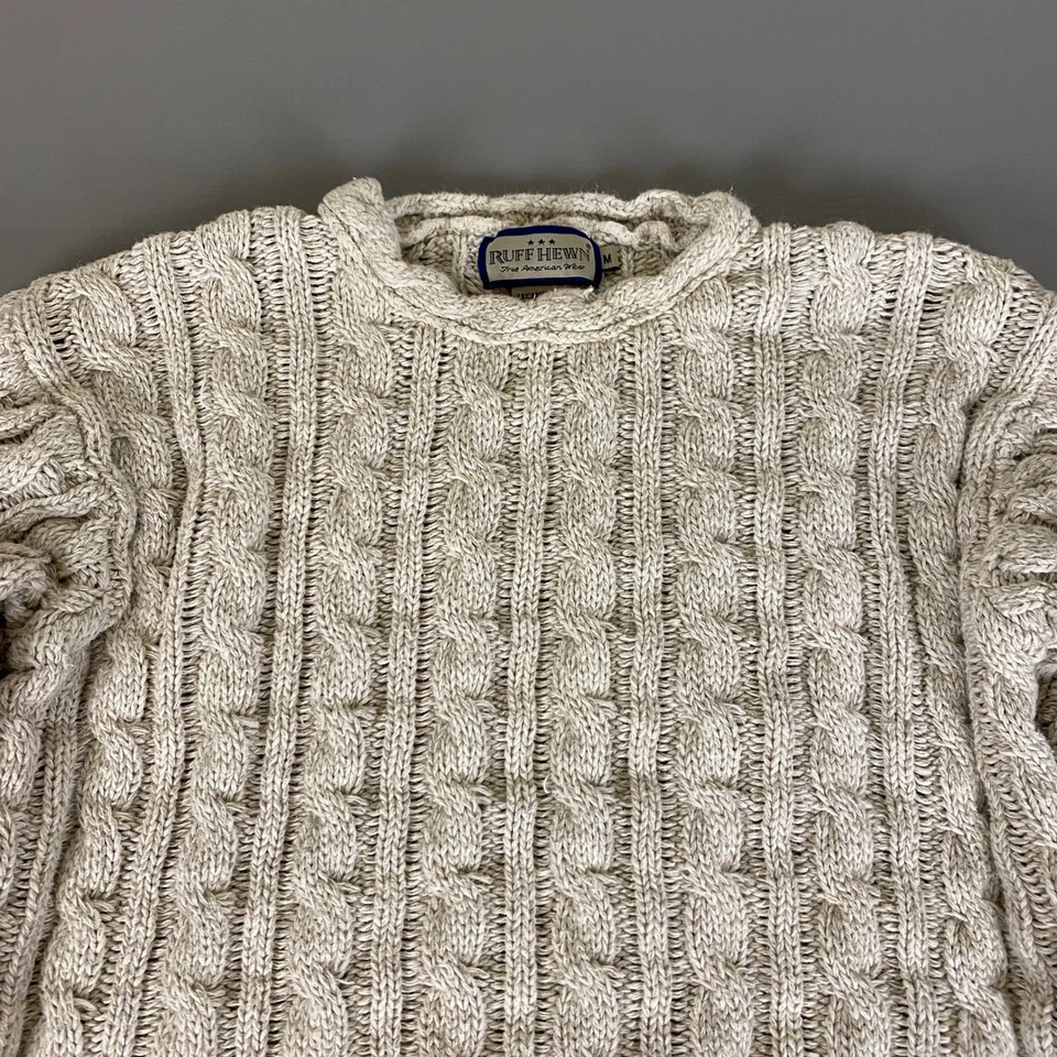 Suéter tejido con cable tallado con volantes vintage para mujer beige medio mezcla de algodón * Foto 2 de 4