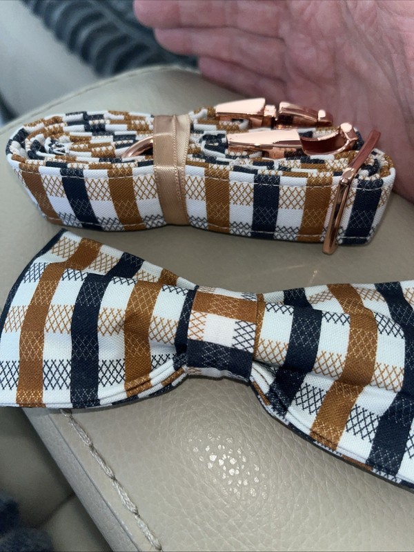 Lionheart Glory  Plaid Dog Collar Adjustable w/  Bow for Medium/Large Dogs 2 Pc