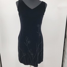 Petite Sophisticate Womens Sz 4 Black Velvet Floral Beaded Sleeveless Dress EUC