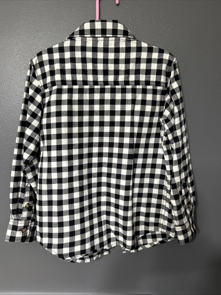 Carter's Boys' Black and White Plaid Button-Up Shirt Size 6 Long Sleeve Cotton - Image 2 of 4