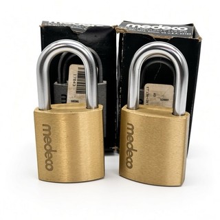 2 NOS Commercial Medeco 50 Series Brass Padlocks NO KEYS Retaining 50W08101