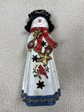Vintage Lovely Large Ceramic Snowman Tea Light Candle Holder 11" Tall