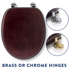 Croydex Toilet Seat Solid Wood Oval Mahogany Effect Chrome/Brass Hinges