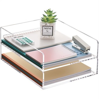 2 PCS Clear Acrylic Paper Organizer Letter Tray Stackable Desk File Tray