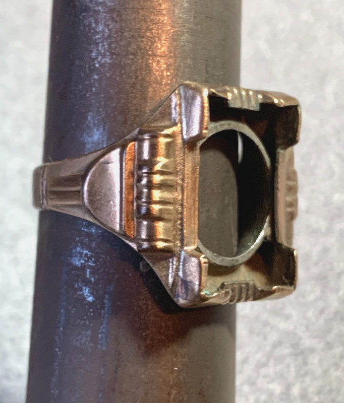 Vintage OB Sterling Silver Mens Art Deco Ring setting gold accents 5.3g sz9
