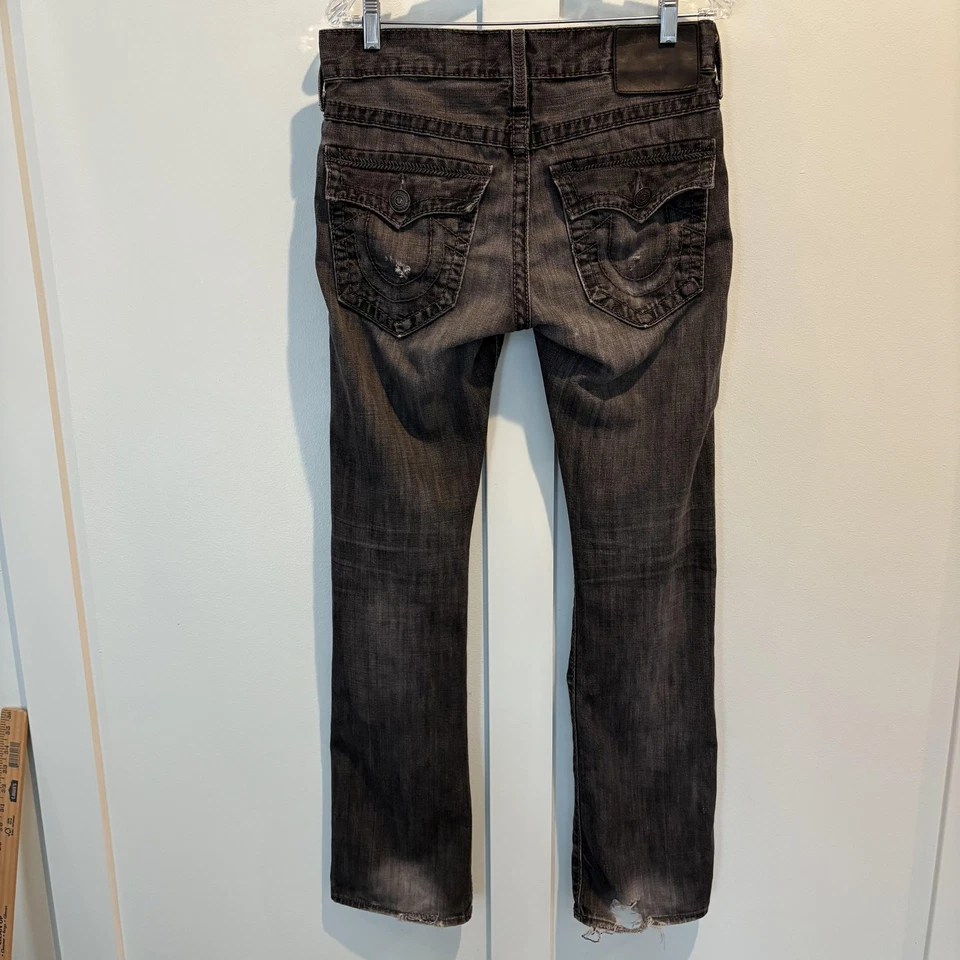 Pantalones de mezclilla True Religion para hombre 30x34 negros Ricky desgastados bolsillos con solapa ribete EE. UU. Foto 4 de 4