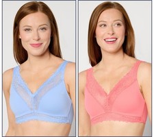 Breezies Women's Bra Sz M Lace Soft Support Wirefree Pink A634606