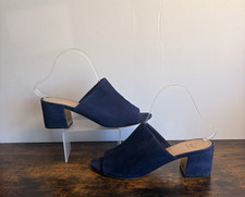 Tory Burch Salinas Mule Shoes Womens Sz 8.5M Blue Suede Block Heel Classy