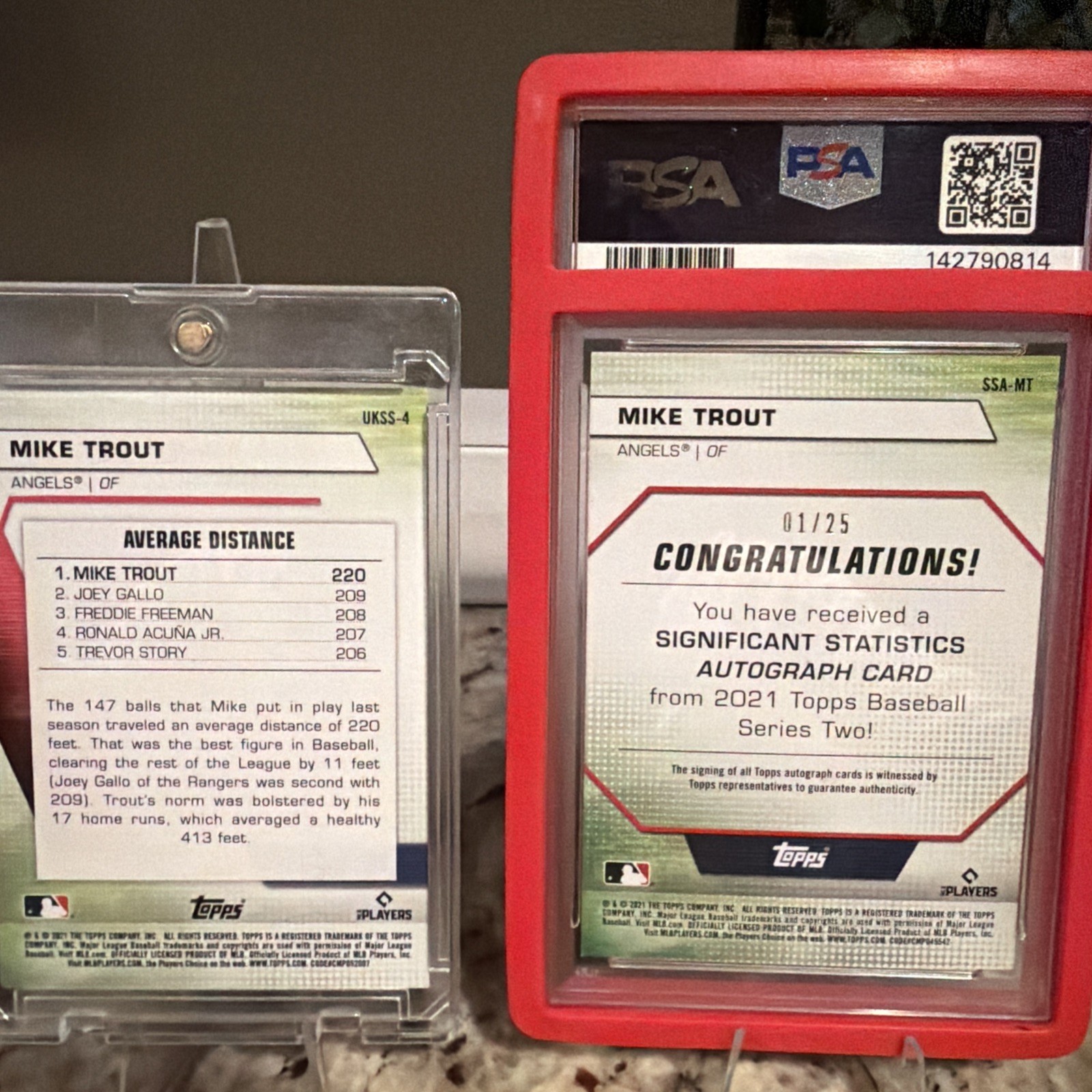Mike Trout Auto PSA SSP 2021 Topps Significant Stats Auto 1/25 MVP SSP Angels view 2