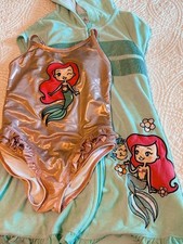 Disney Green and Pink Mermaid Swimsuit and Cover-up Set - Girl Size 7/8