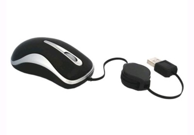 Optische Mini-Maus mit USB-Kabel, einziehbares Kabel, Reisemaus