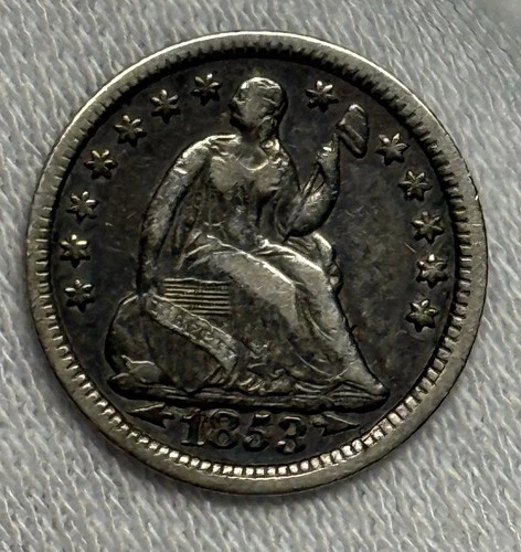 Fine 1853-P Seated Liberty Silver Half Dime (cleaned), U.S. Type 5c Coin