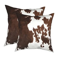 Western Cow Print Pillow Covers 2 18" x 18" Pack of 2 Cowhide Pillow Cover