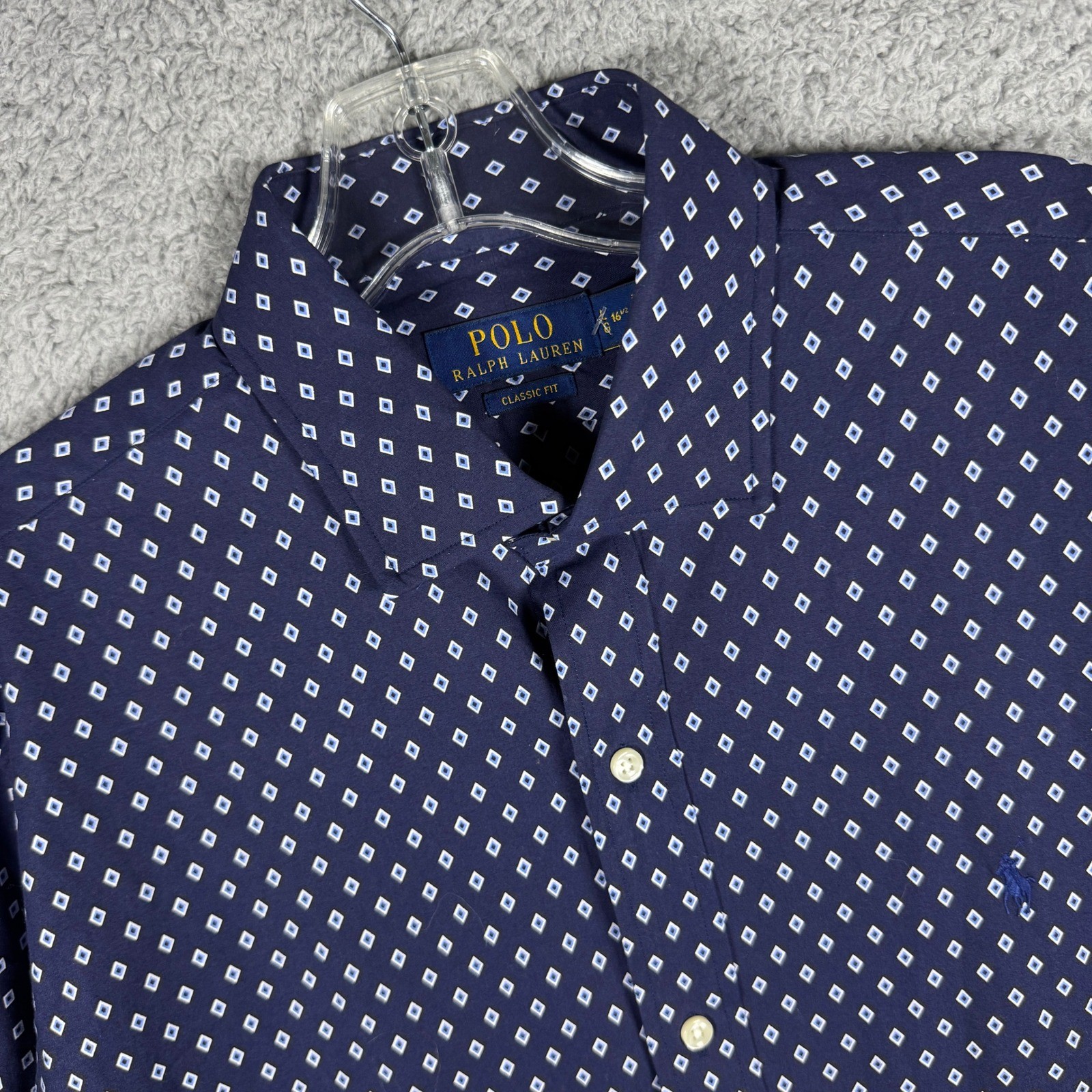 Polo Ralph Lauren Classic Fit Navy Blue Geometric Diamond Button Down Shirt L
