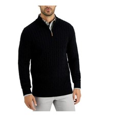 Club Room Black Quarter Zip Cotton Blend Cable Knit Sweater Men  s SM NWT