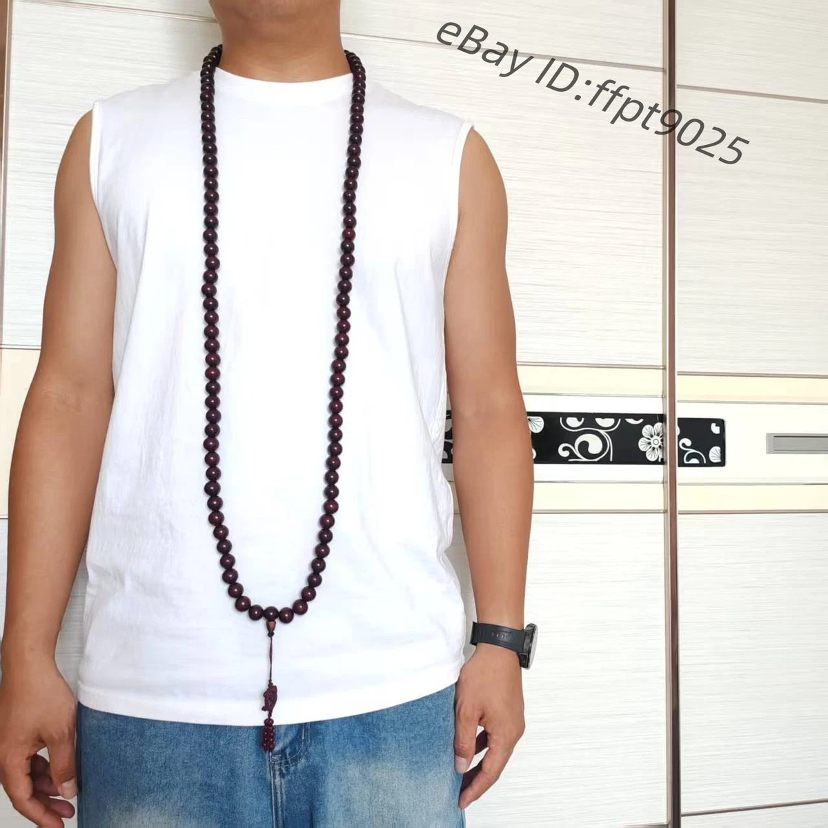 Natural Wood Shaolin Buddha Monk Prayer Mala 15mm*108 Beads Lucky Necklace