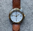 Vintage Timex Womens Watch 27mm Two Tone Case Brown Leather Band Indiglo/Date S