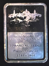 Fathers Of American Democracy Edward Rutledge Vt TONED-0.999 Silver 1 Oz Art Bar 104.99 per troy oz