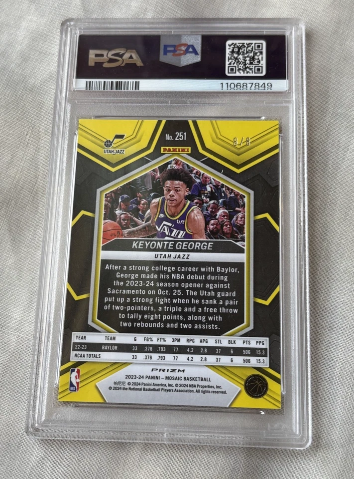 Keyonte George 2023-24 Panini Mosaic #251 Rookie Lucky Envelopes Prizm 8/8 PSA 8 — 第 3/3 张图片