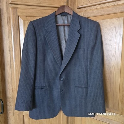 C&R Clothiers Mens Grey Pinstripe Vintage Two Button Blazer Suit Jacket 42S