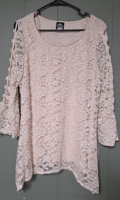 Calstyle Womens Blouse Large Lace Floral White Shirt 3/4 Sleeve 