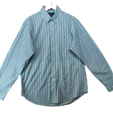Ralph Lauren Custom Fit Men Size L Green Stripe Cotton Long Sleeve Casual Shirt