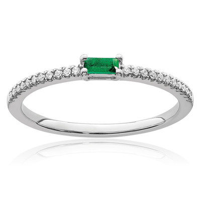 14K massiver Weißgold 0,09 ct grüner Smaragd Diamant Vorsteckring 1,5 mm schmal