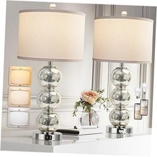 Set of 2 Table Lamps for Living Room Glass Triple-Sphere 27" Tall Table Chrome