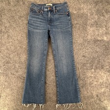 Madewell Jeans Womens 25 Blue Mid Rise Kick Out Raw Hem Stretch Denim