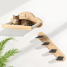 Wall Mounted Cat Hammock with 3 Climbing Steps,Pine Wood Hammock, Wooden