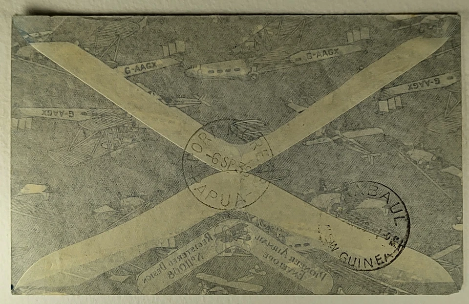 Cubierta de correo aéreo registrado de Papúa Nueva Guinea 1939 Puerto Moresby a Rabaul Nueva Guinea Foto 2 de 2
