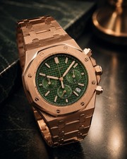 Rose Gold Chronograph Watch Green Tapisserie ...