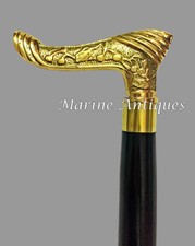 Antique Brass Designer Handle Black Wooden Walking Stick Vintage Victorian Cane