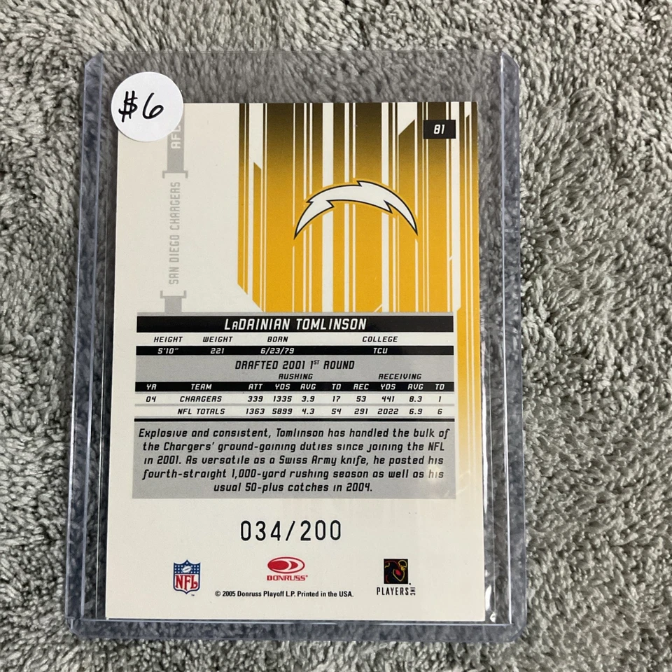 Leaf Rookies & Stars Longevity Parallel True Green 2005 LaDainian Tomlinson Salón de la fama Foto 2 de 2