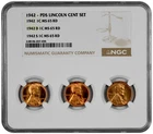 1942 P D S 1C Lincoln Wheat Cent Set NGC MS 65 RD Three Coin Lot