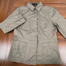 Talbots Women 12 Utility Jacket Button Front Khaki Tan Cotton Blend Casual