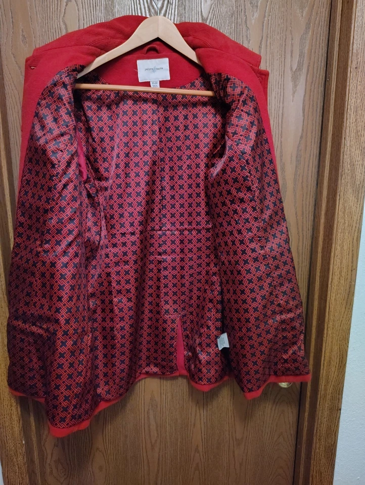 Abrigo de vestir de colección Jaclyn Smith rojo mezcla de lana botón delantero 1X 56 lana 26 poliésterestr Foto 4 de 4