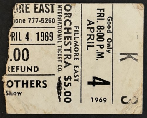 Chambers Brothers Hello People & Elephant's Memory Fillmore East Vintage Ticket Stub