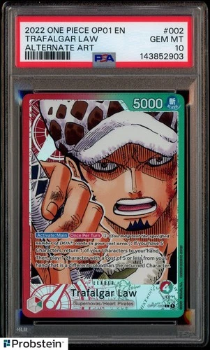 2022 One Piece OP01 EN Alternate Art Pre-Errata Alpha #002 Trafalgar Law PSA 10