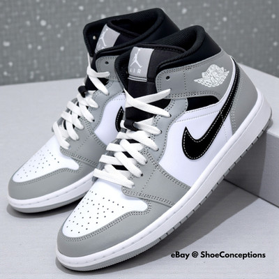 Nike Air Jordan 1 Mid Shoes Lt Smoke Gray White 554724-078 Men's Sizes NEW