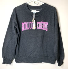 C&C California Sweatshirt Womens Small Gray French Graphic Letters Pink NEW wTAG
