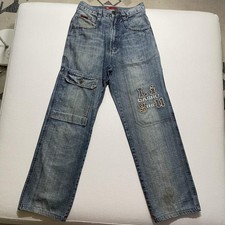 Vintage Y2K Jeans Cargo Pants Mens 28x28 Denim Embroidered Pockets Baggy Wide