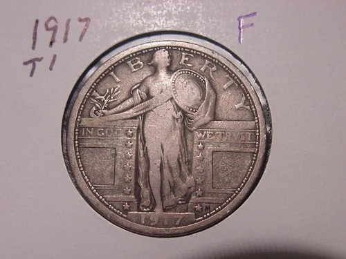 1917 T1 STANDING LIBERTY QUARTER FINE F NICE PQ COIN FREE SHIPPING