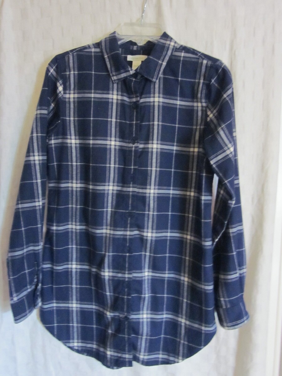 Women Garnet Hill Flannel Tunic Top Long Soft Organic Cotton Size