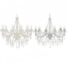 Beaded Crystal Chandelier 12 x E14 Bulbs White/Silver Indoor Lighting Fixture