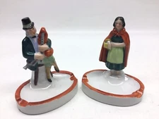 Vintage Pair Of Man And Woman Figural Porcelain Ashtrays Germany
