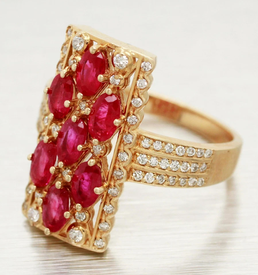 EFFY Ruby and Diamond Cocktail Ring - Rectangle 14k Yellow Gold Setting - Size 9 - Image 2 of 4
