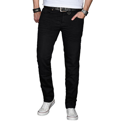 A. Salvarini Designer Herren Jeans Hose Basic Stretch Regular Slim Schwarz O028