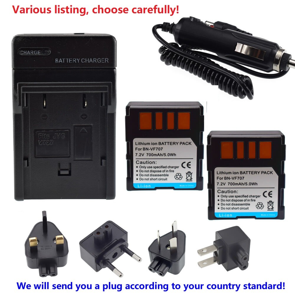 BN-VF707U Lot De 2 Batteries Li-ion Et Chargeur Micro USB Compatible Avec Jvc Gr D350 Gr D351 Gr D360 Gr D370 Gr D371 Gr D375 Gr D570 Gr D640 Gr D645 Comme